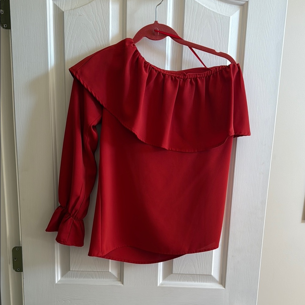Women’s Red One-Shoulder Ruffle Top